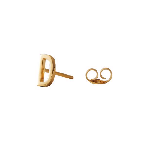 D - Gold plated Arne Jacobsen letter earring, 7,5 mm. Price = PR. PIECE.